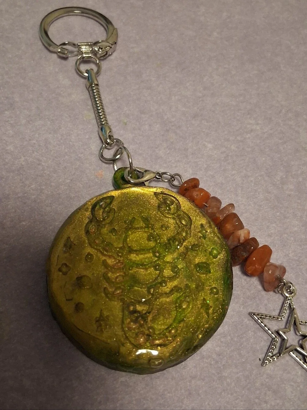 Scorpio Zodiac Keychain with Carnelian Chips